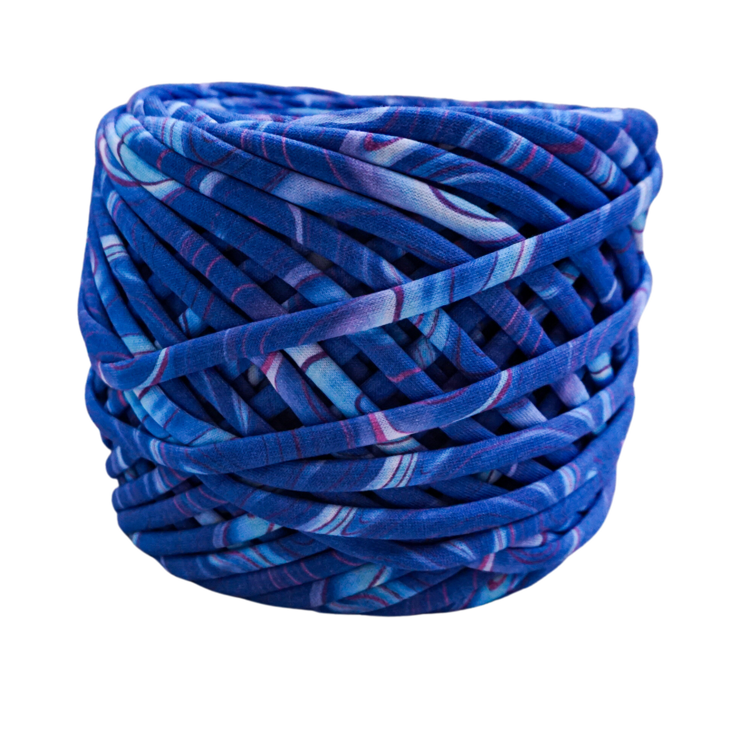 T-shirt yarn for crocheting baskets, bags, rugs and home decor. Blue cosmic