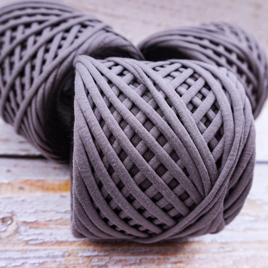 T-shirt yarn for crocheting baskets, bags, rugs and home decor.  Granite grey
