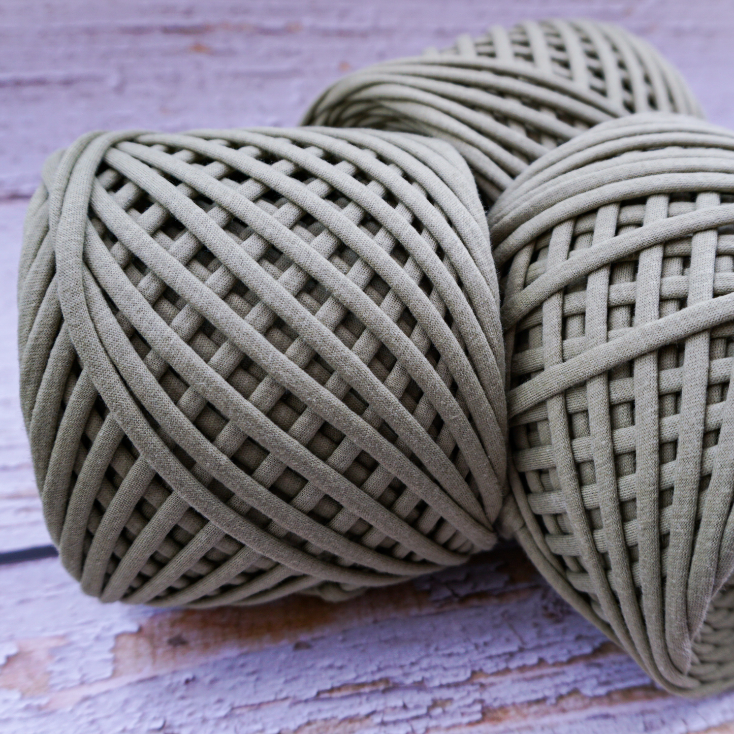 T-shirt yarn for crocheting baskets, bags, rugs and home decor.  Olive green