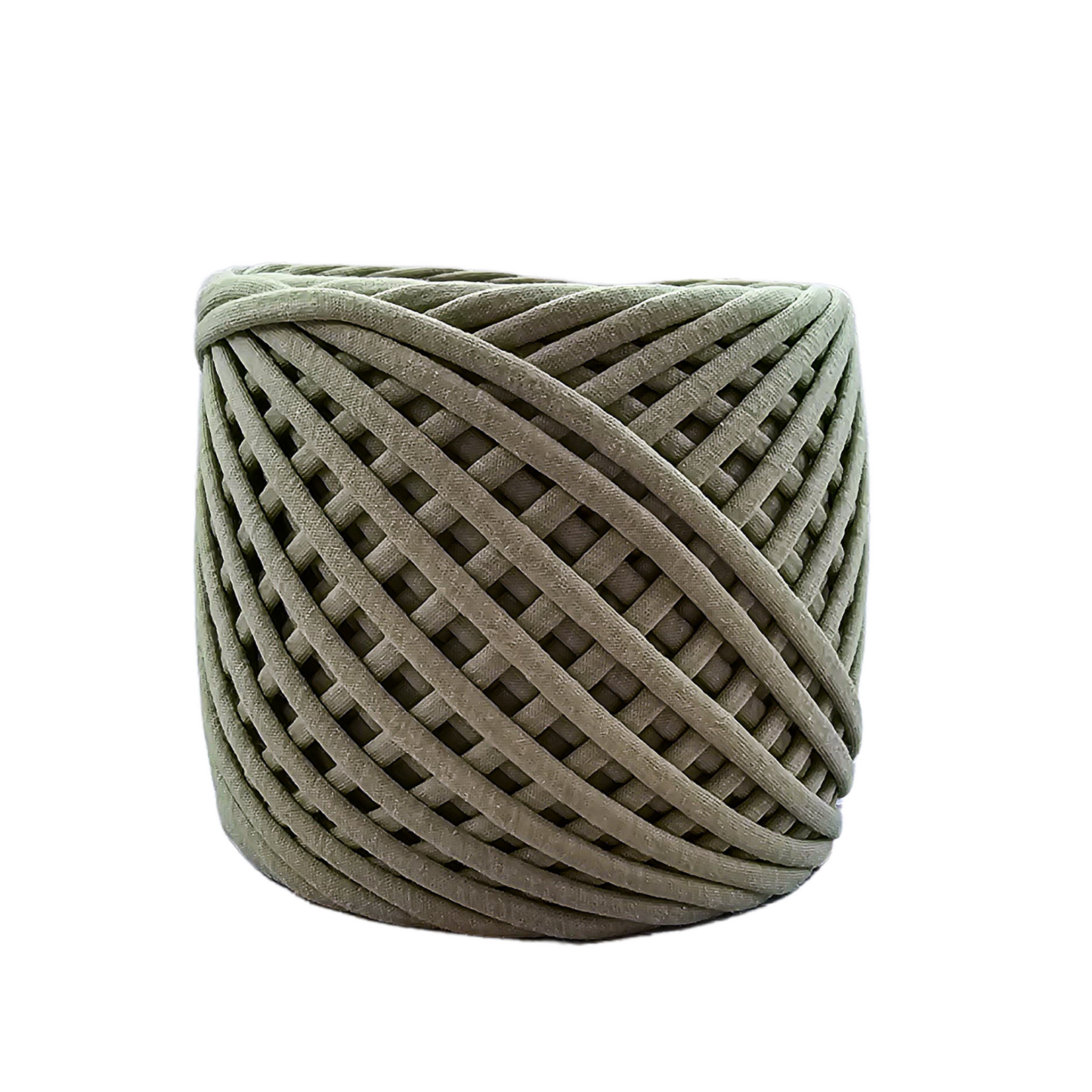 T-shirt yarn for crocheting baskets, bags, rugs and home decor.  Olive green