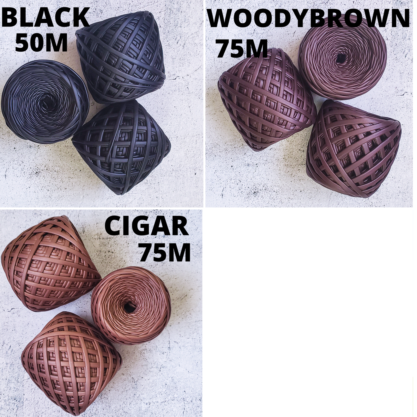 Leather looking T-shirt yarn for crocheting baskets, bags, rugs and home decor.