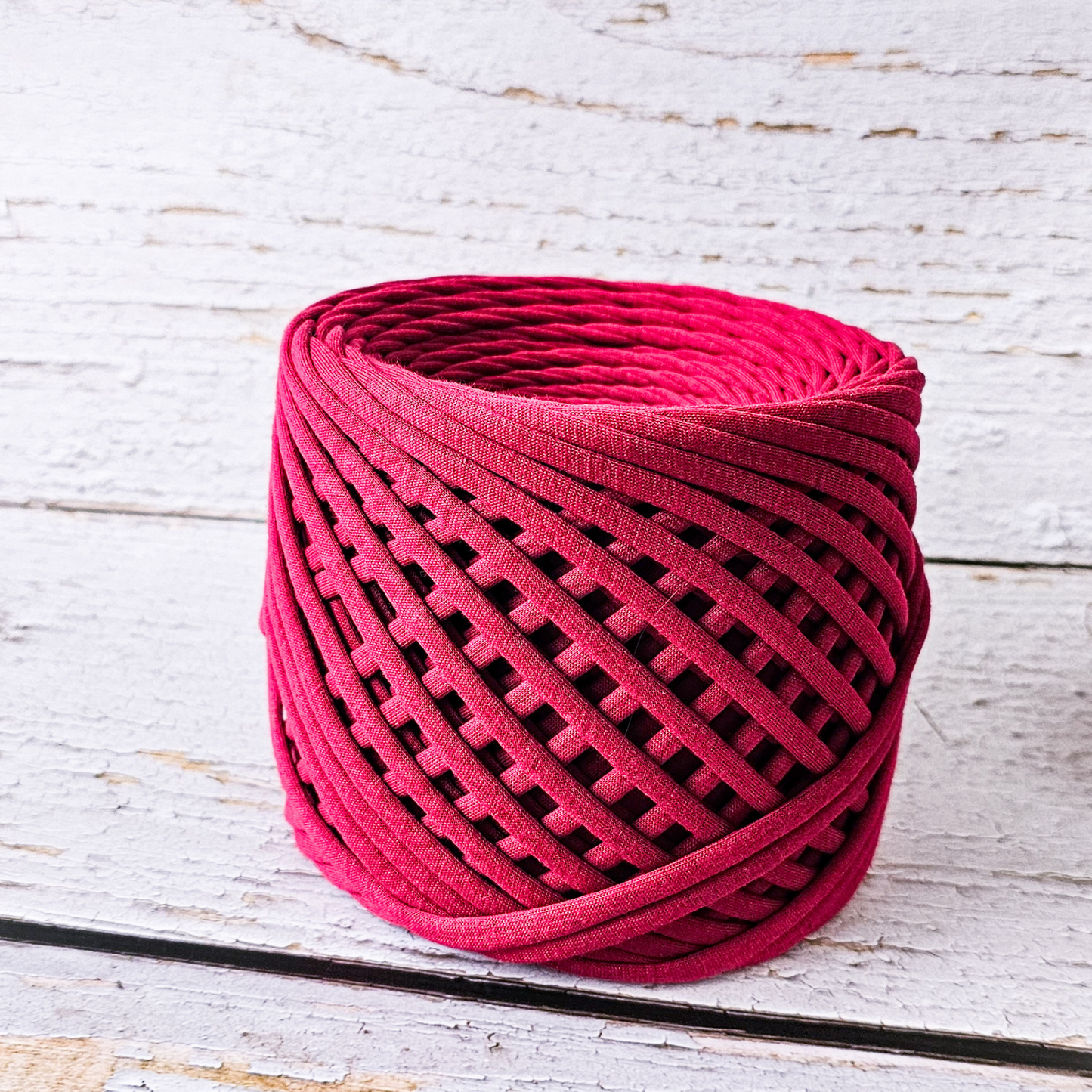 T-shirt yarn for crocheting baskets, bags, rugs and home decor. Berry