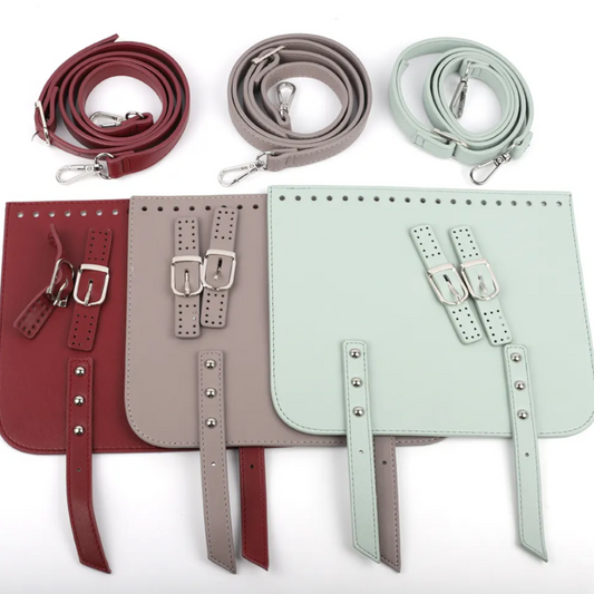 Crochet bag leather kit with flap and strap