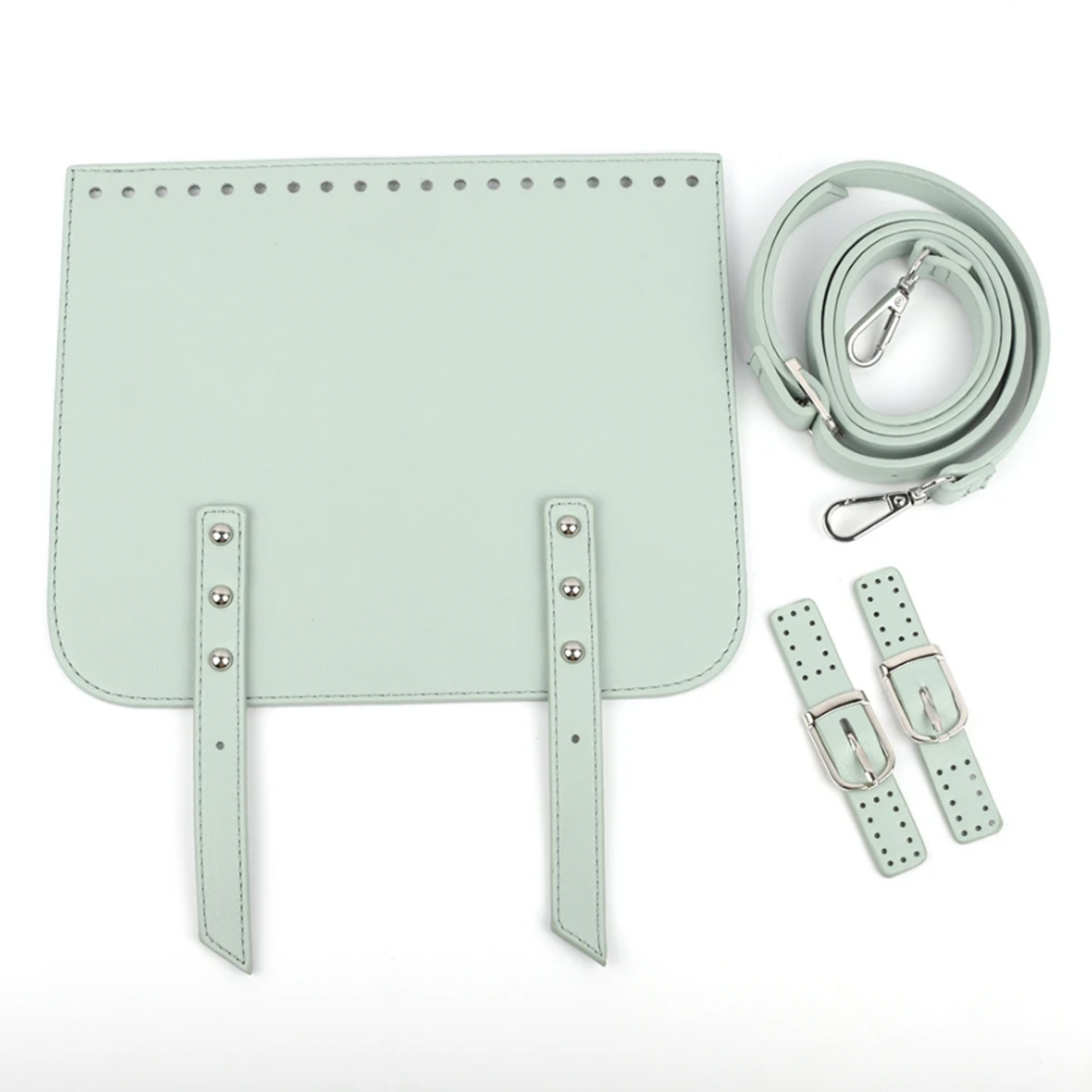 Crochet bag leather kit with flap and strap