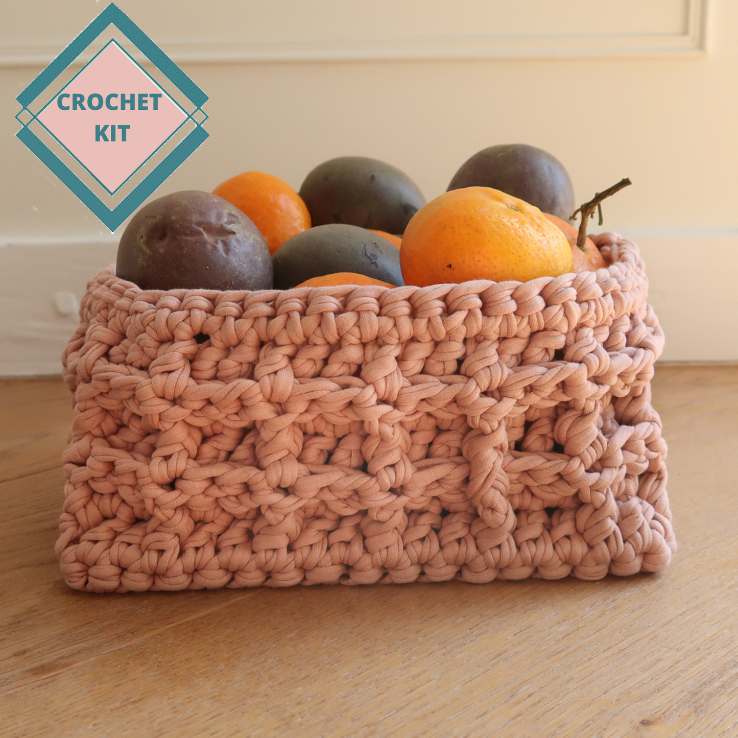 Crochet Square Basket Kit with wooden base