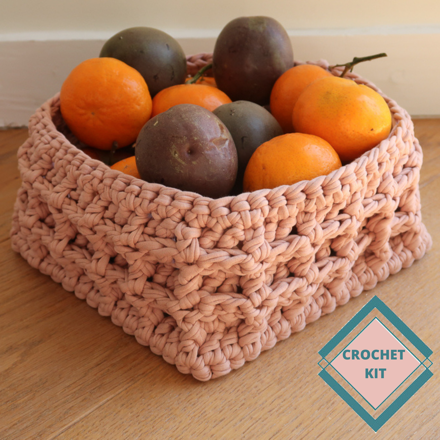 Crochet Square Basket Kit with wooden base