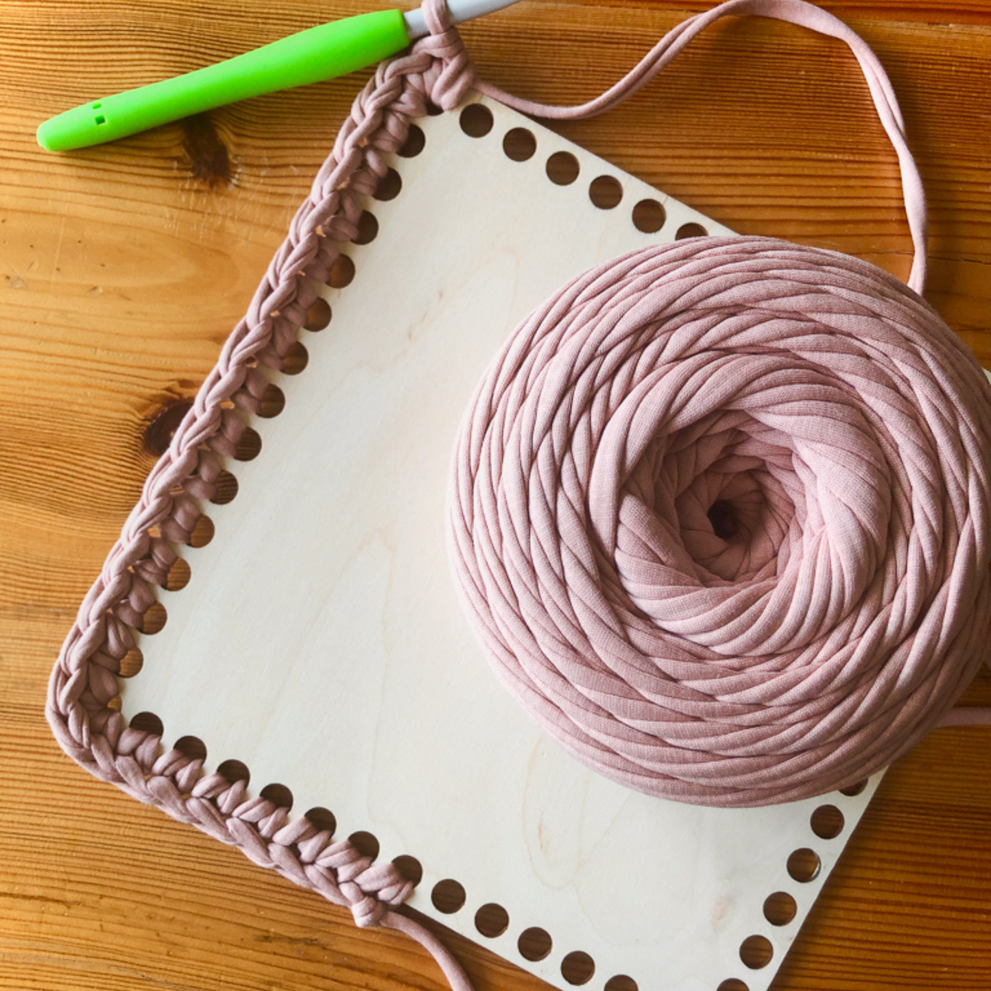 Crochet Square Basket Kit with wooden base