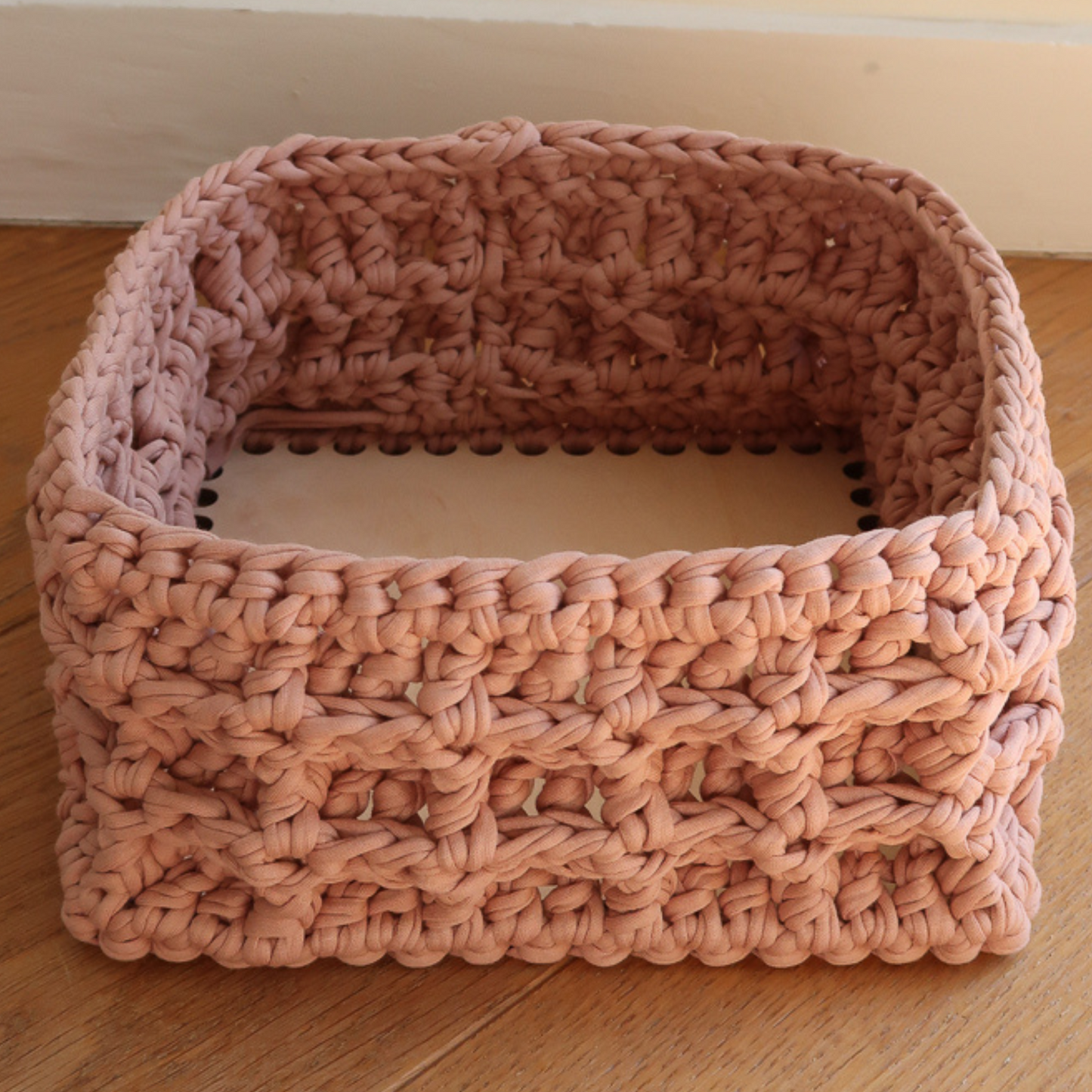 Crochet Square Basket Kit with wooden base