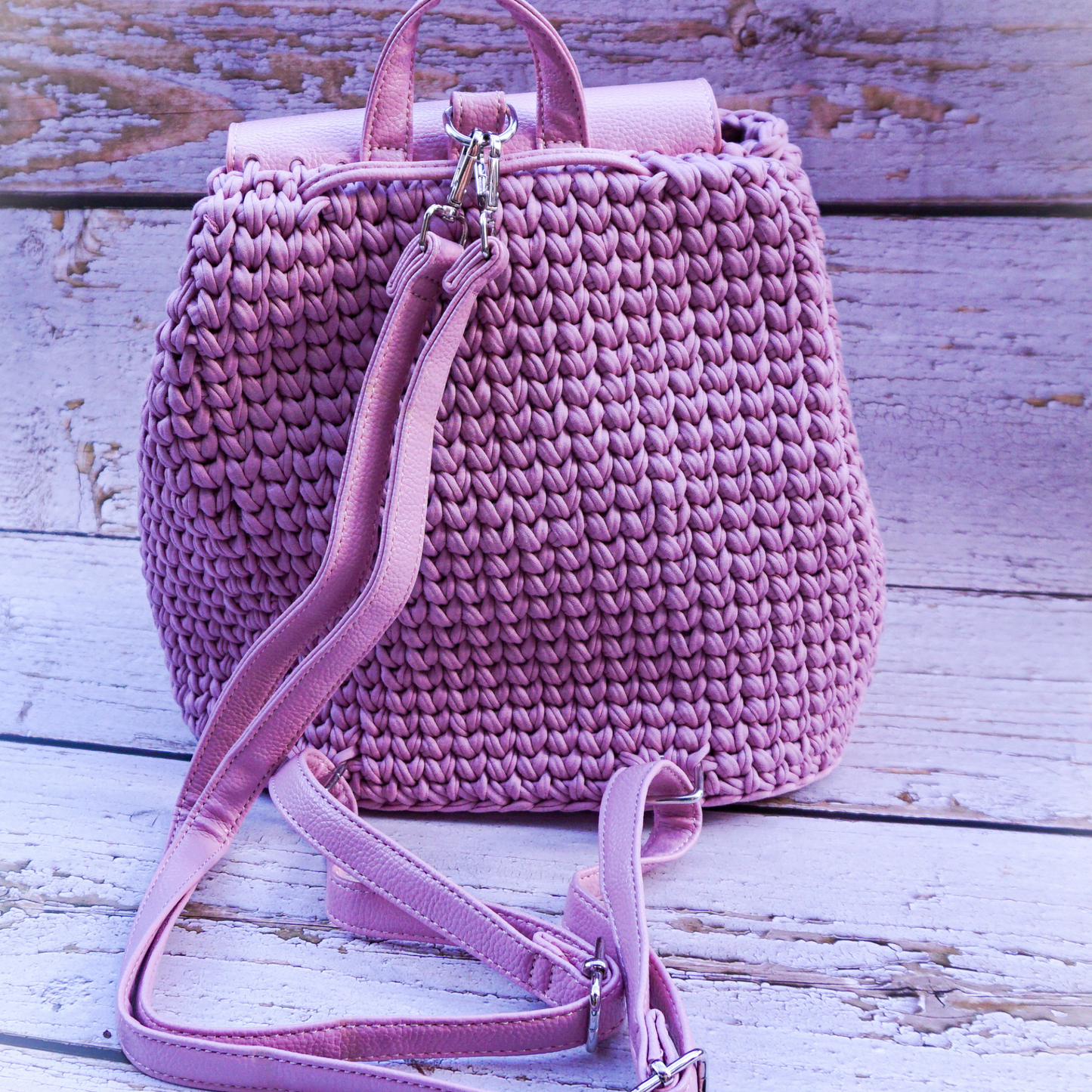 Crochet Backpack Kit with Leather Bag Base Accessories, Purse Hardware, Tshirt yarn and Crochet Pattern dark colors