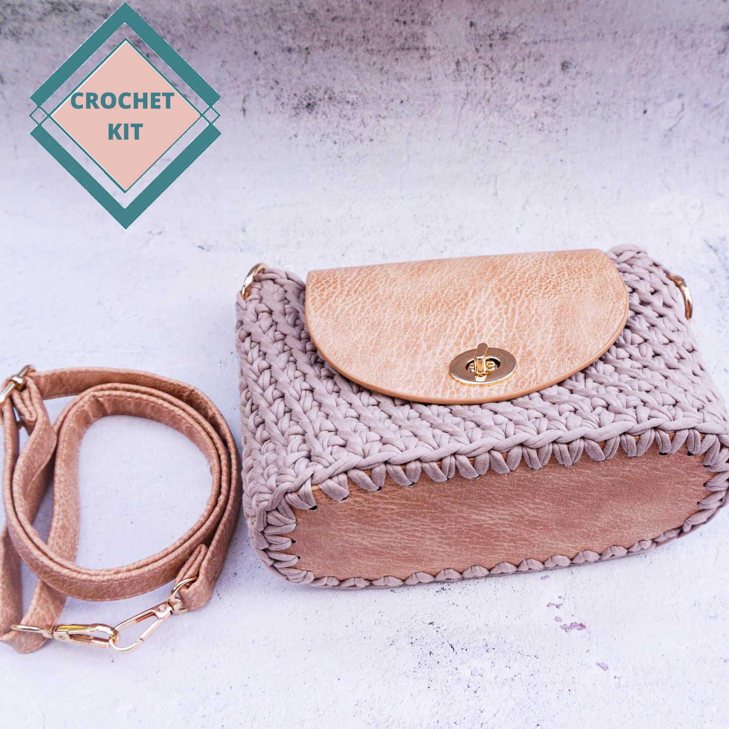 Leather Kit Crochet Purse Tan, Latte colors