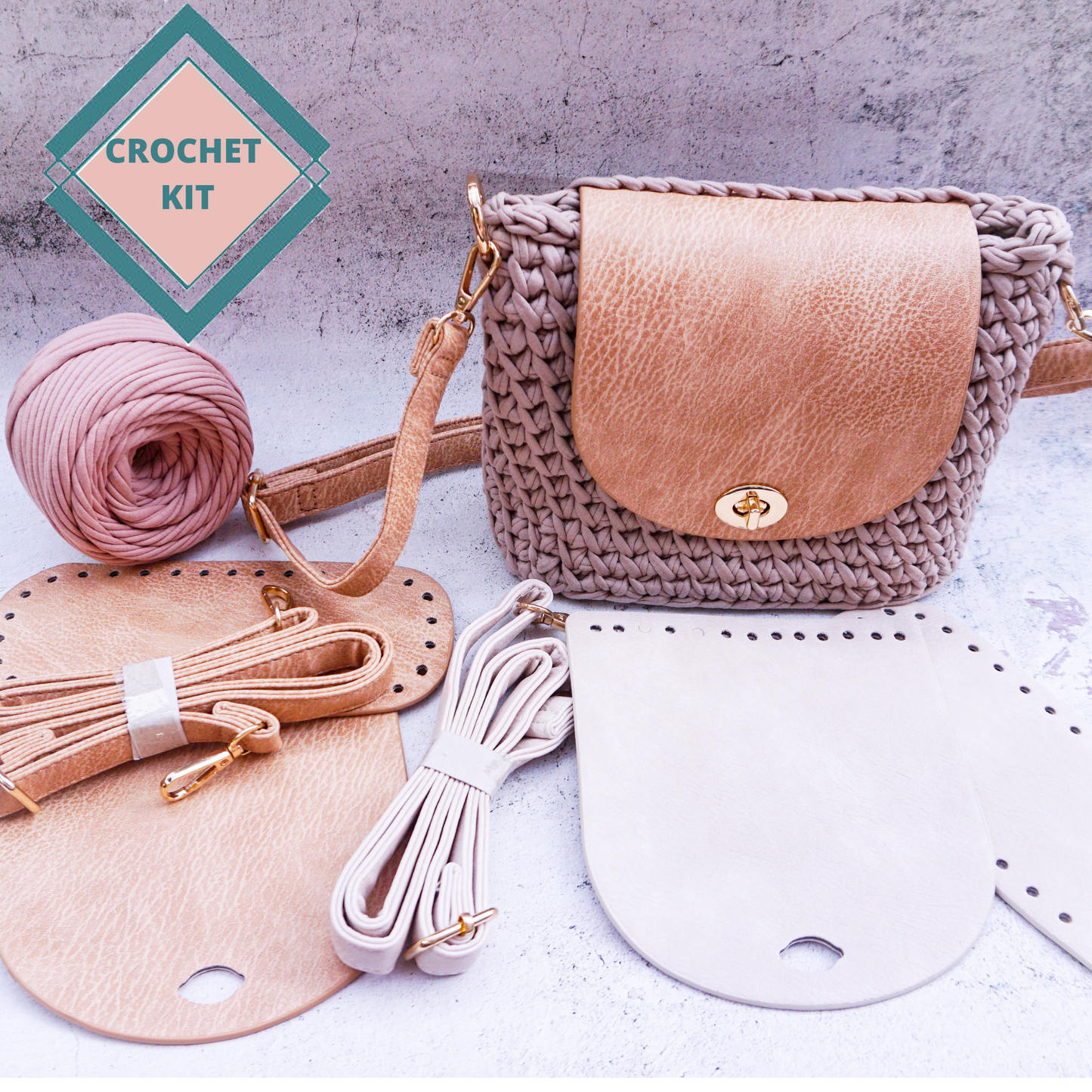 Leather Kit Crochet Purse Tan, Latte colors