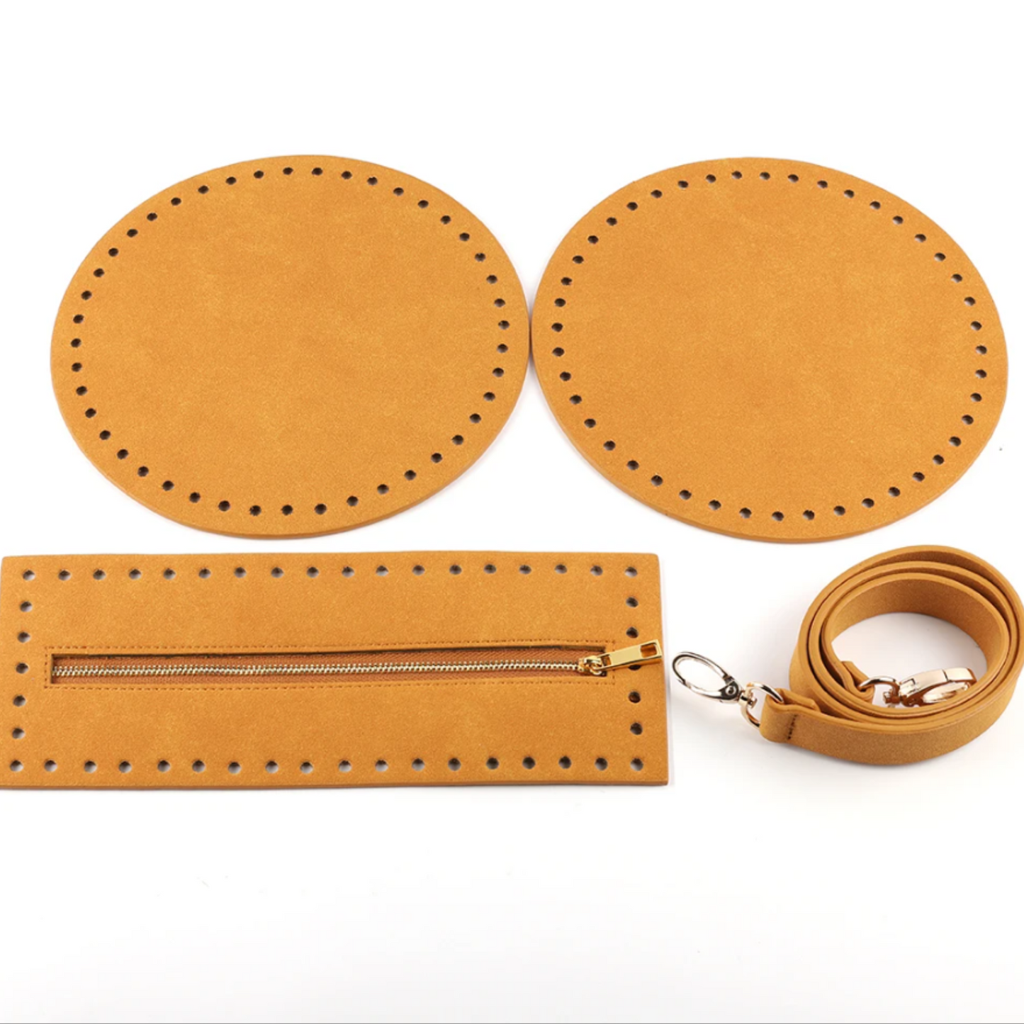Crochet bag kit round base with leather straps