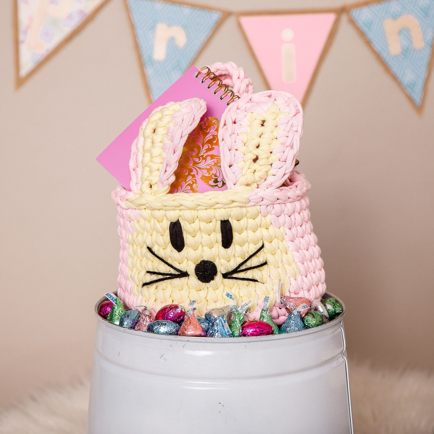 Crochet Easter Bunny Basket KIT with t-shirt yarn