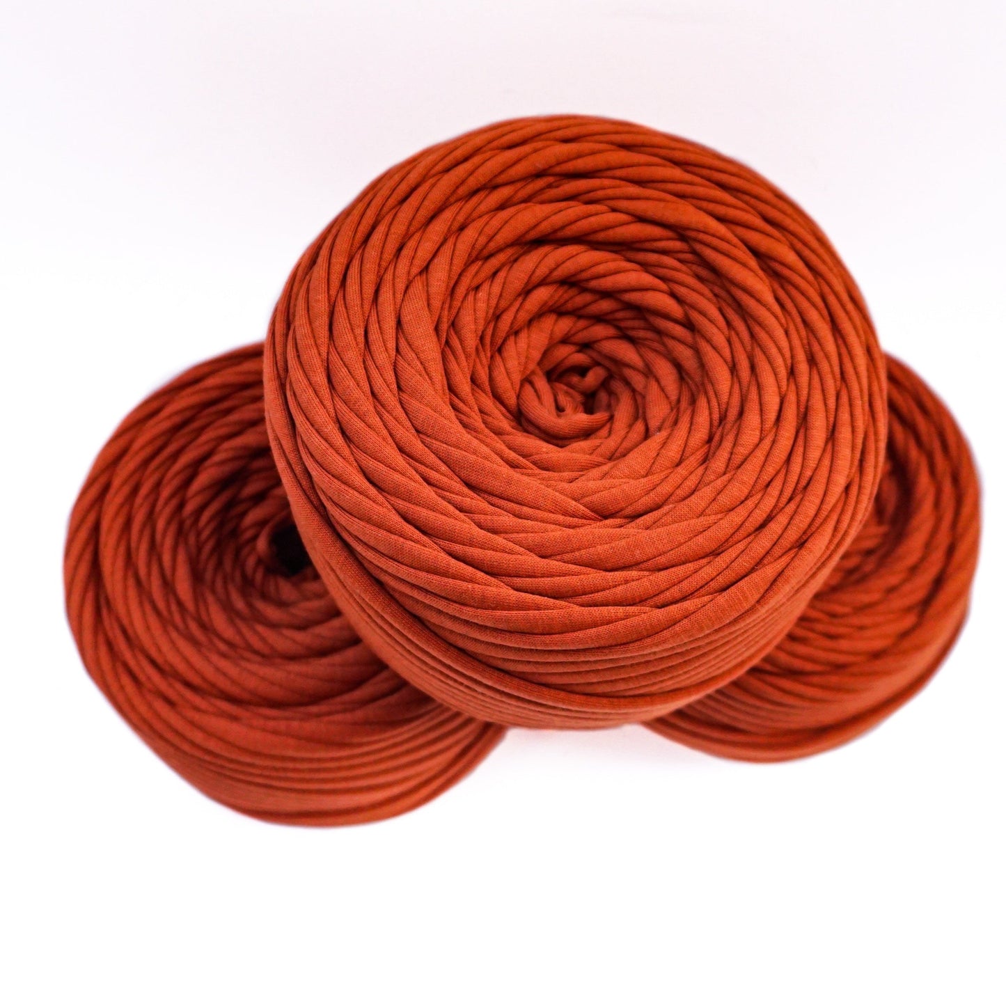 T-shirt yarn for crocheting baskets, bags, rugs and home decor. Burnt orange
