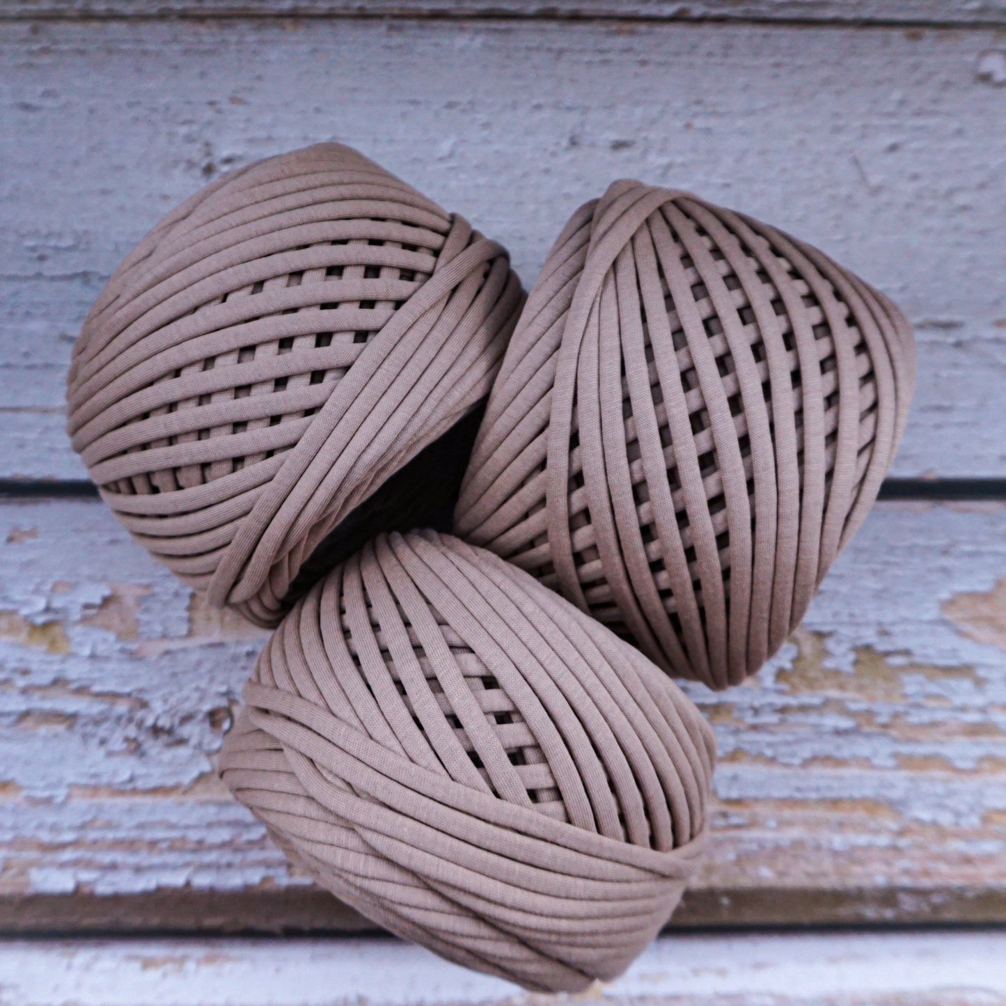T-shirt yarn for crocheting baskets, bags, rugs and home decor.  Cacao