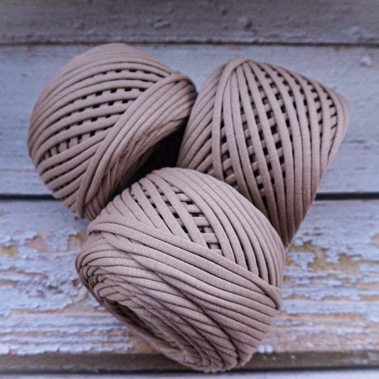 T-shirt yarn for crocheting baskets, bags, rugs and home decor.  Cacao