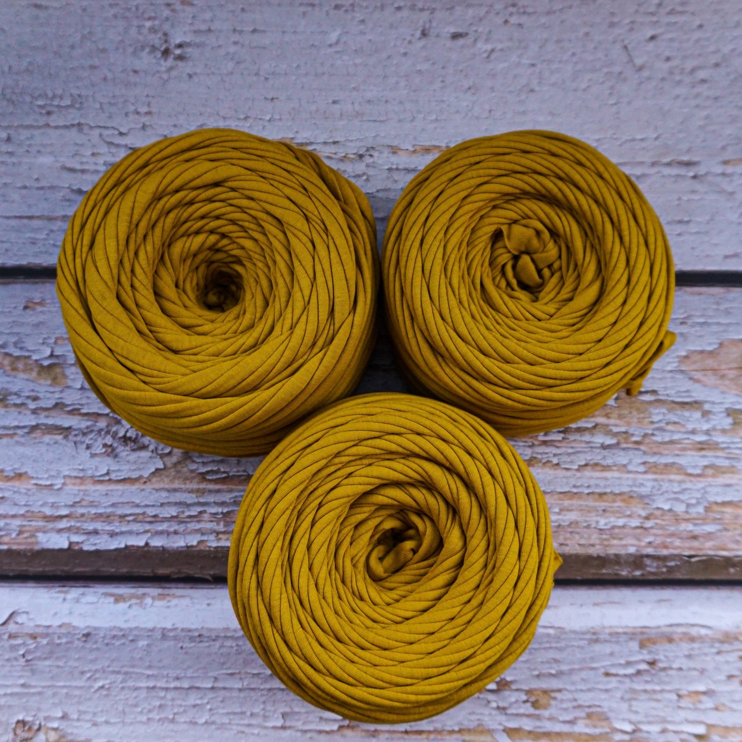 T-shirt yarn for crocheting baskets, bags, rugs and home decor. Honey color