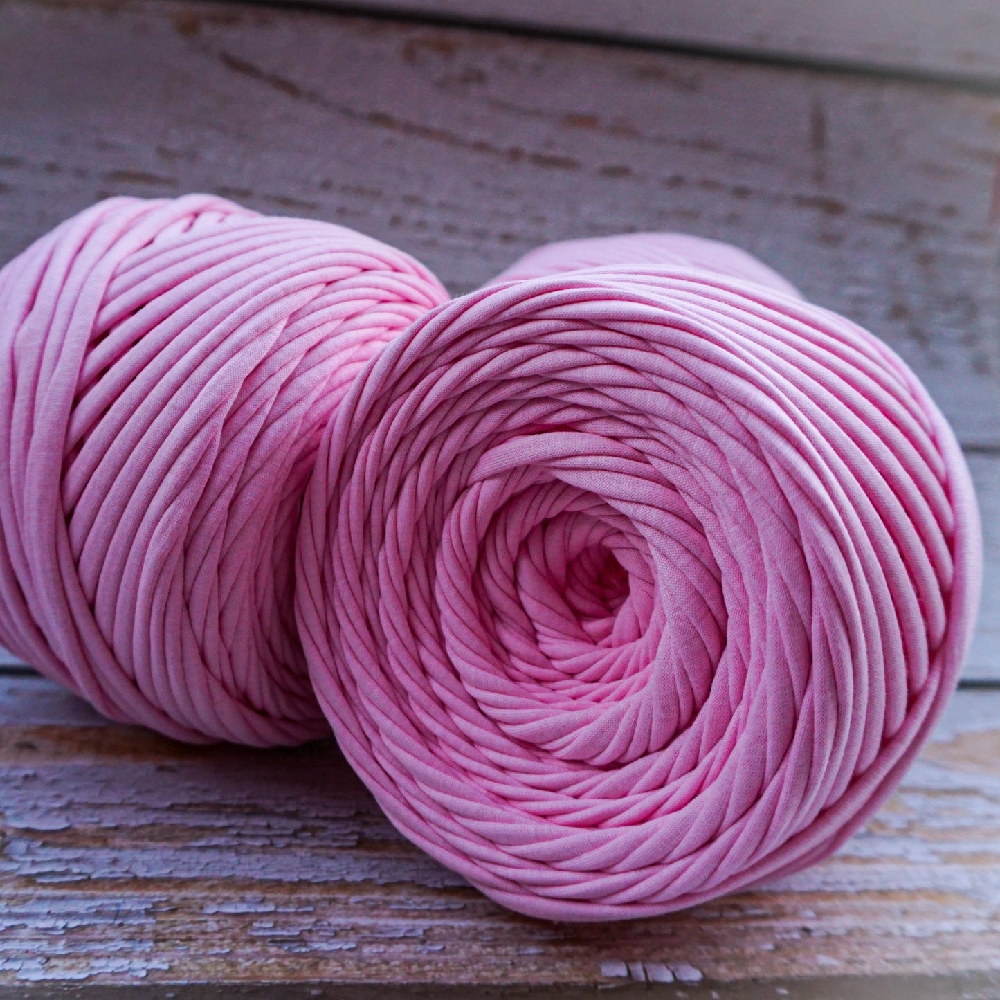 T-shirt yarn for crocheting baskets, bags, rugs and home decor. Pink