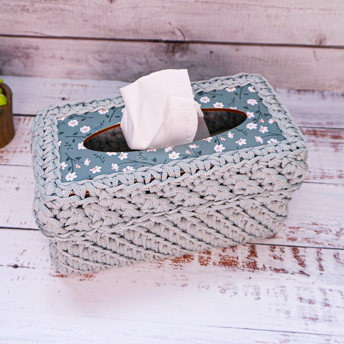 Rectangular Wooden base for crochet tissue box