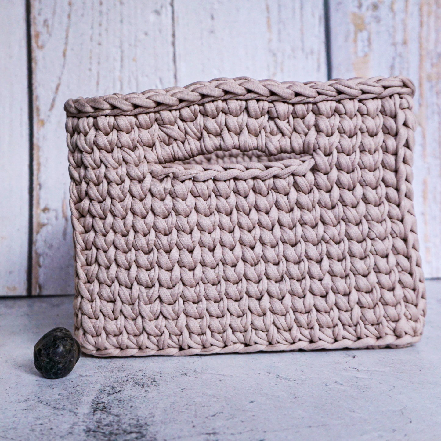 DIY Crochet Square Basket Kit with wooden base and handles