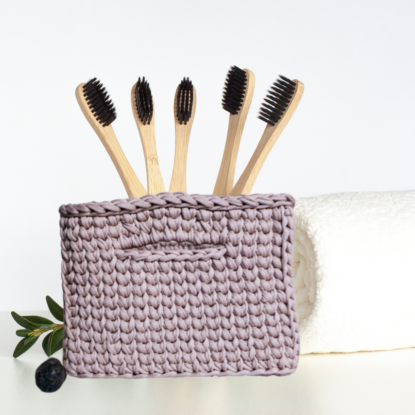 DIY Crochet Square Basket Kit with wooden base and handles